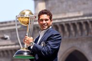 Sachin Tendulkar posing with the trophy after winning the 2011 ICC Cricket World Cup - Source: Getty